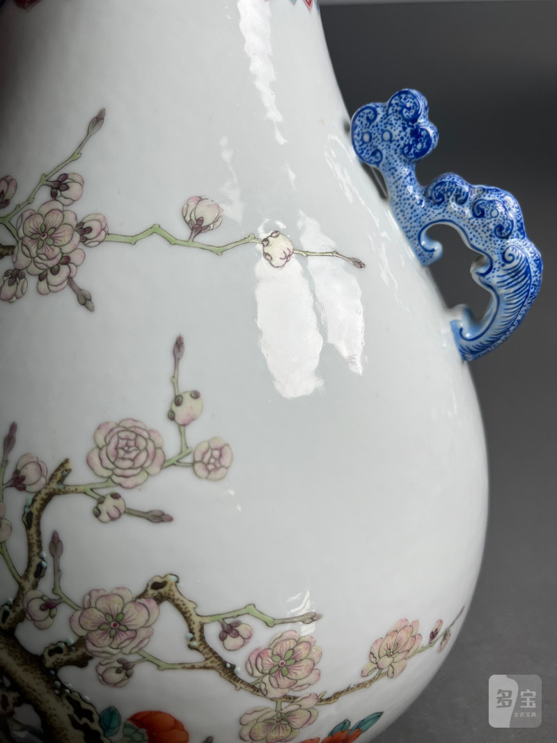 民国  粉彩梅花花卉图螭耳尊（一对） - 图23